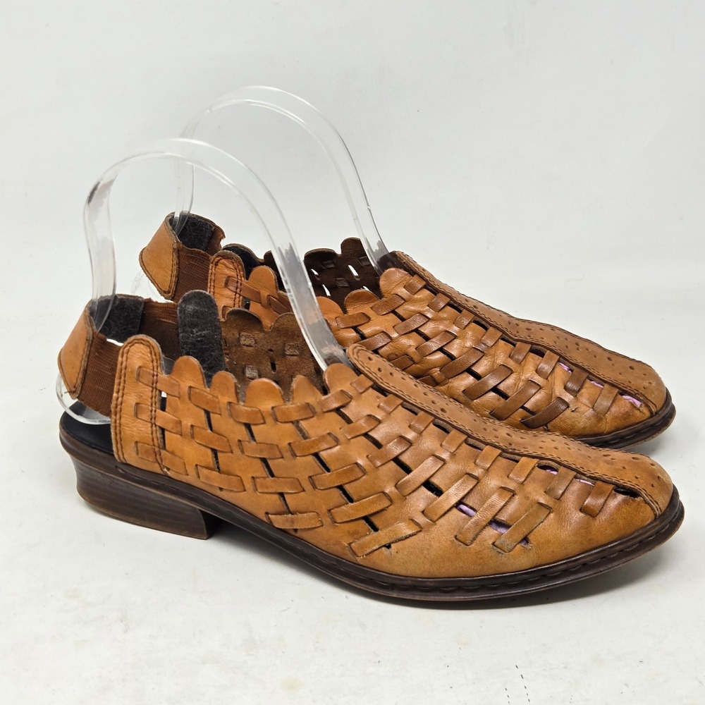 Rieker Antistress Boho Tan Woven Leather Huarache Slingback Sandals 40 EU US 9